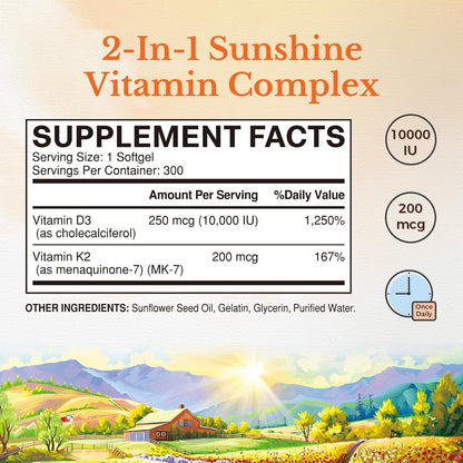 Vitalitown Vitamina D3 K2, 10000 UI D3 + 200 – La vitamina D contribuye al mantenimiento de los niveles normales – Image 2