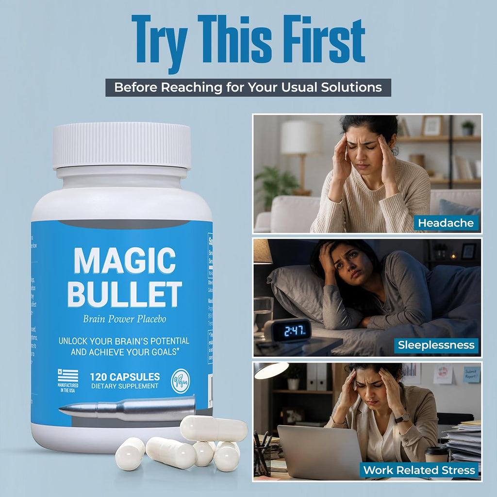 Magic Bullet Placebo Pills - Placebo Honesto para Adultos | 120 Cápsulas Veganas Inertes