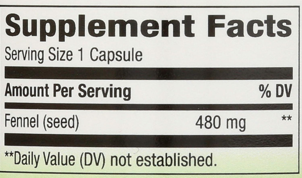 Nature's Way Semillas de Hinojo, 480 mg por dosis, 100 Cápsulas