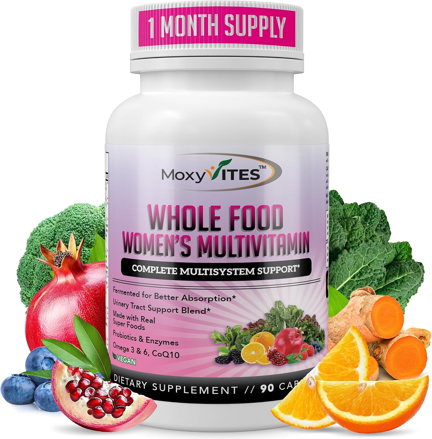 MoxyVites Multivitamínico Metilado para Mujeres con Hierro - 44 Nutrientes Fermentados de Alimentos Integrales - 90 Cápsulas Veganas