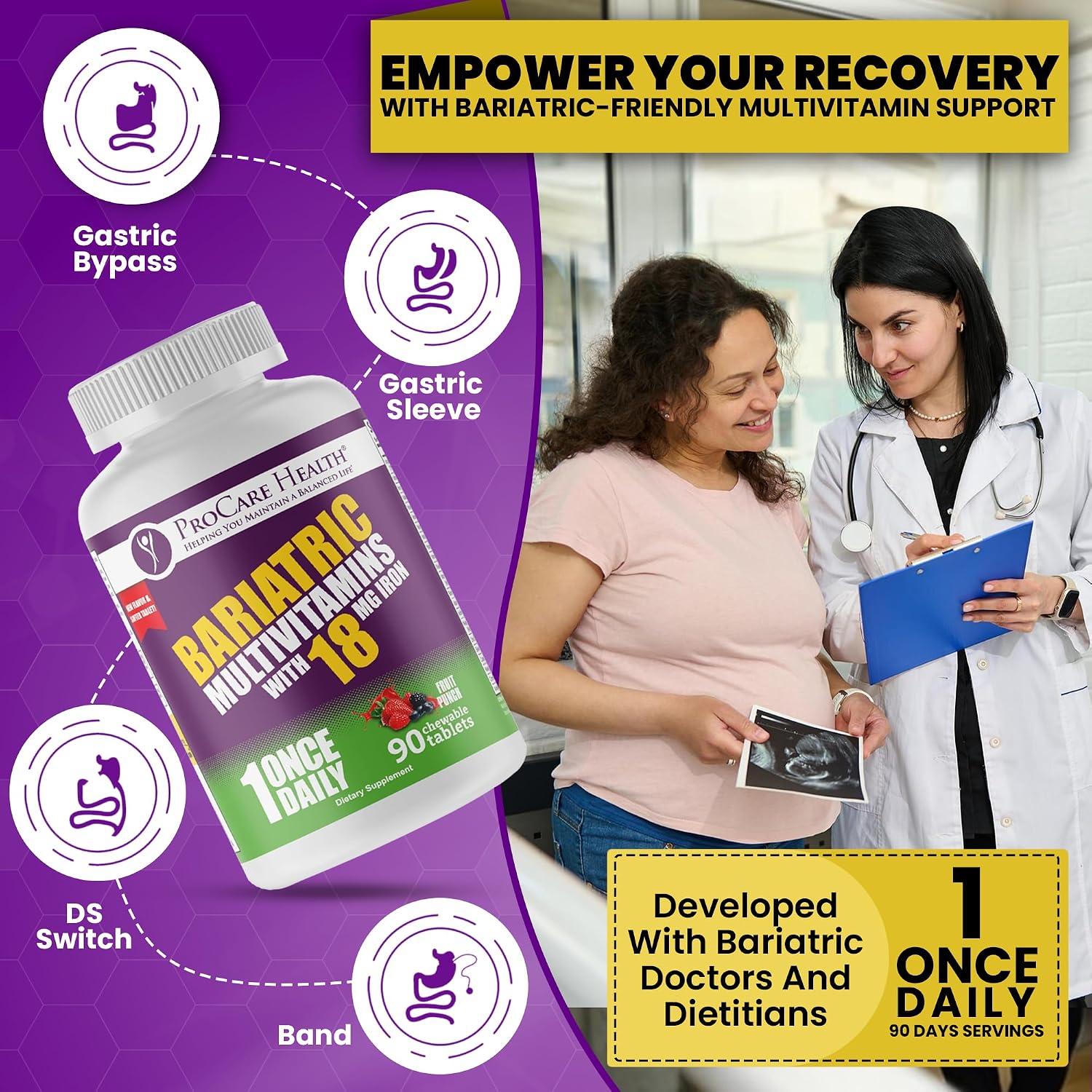 ProCare Health Multivitamínico Bariátrico Masticable con Hierro 18mg - 90 Comprimidos Sabor Fruta
