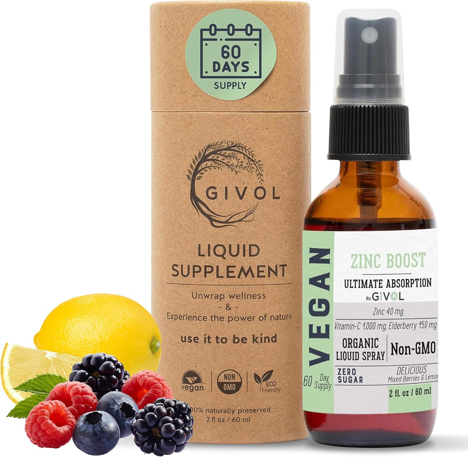 GIVOL Complejo de Vitaminas C, D3, K2 y Zinc Picolinato - Spray Líquido - 180 Días de Suministro
