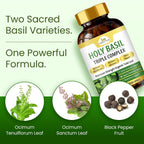 Cápsulas de Albahaca Sagrada (Tulsi) Organic Veda - Complemento Alimenticio con Pimienta Negra - 60 Cápsulas Veganas