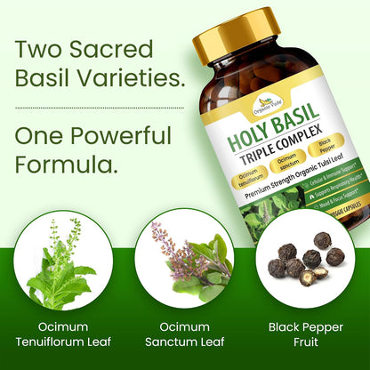 Cápsulas de Albahaca Sagrada (Tulsi) Organic Veda - Complemento Alimenticio con Pimienta Negra - 60 Cápsulas Veganas – Image 3
