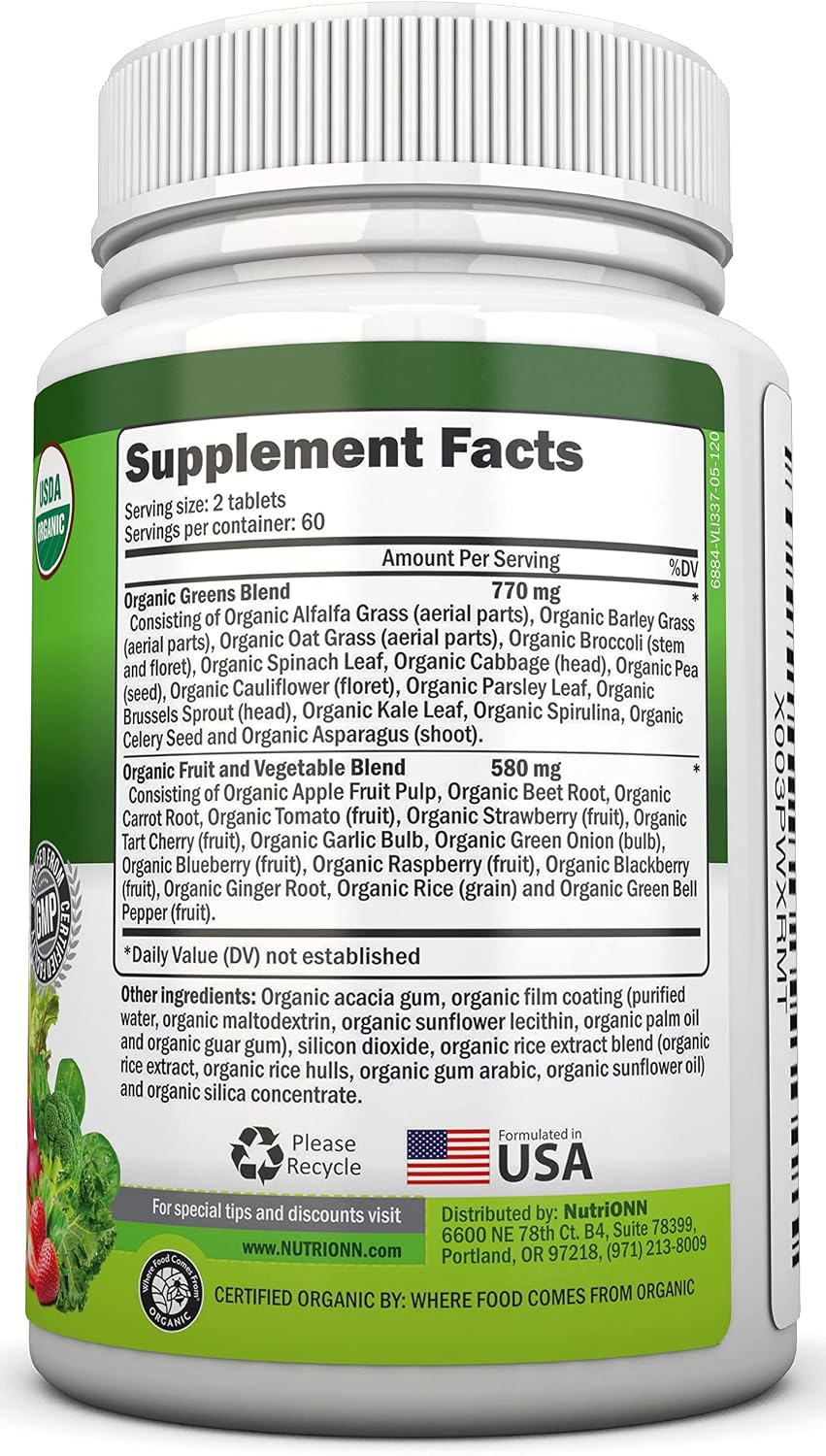 Cápsulas Orgánicas de Super Greens - NutriONN - 120 Cápsulas