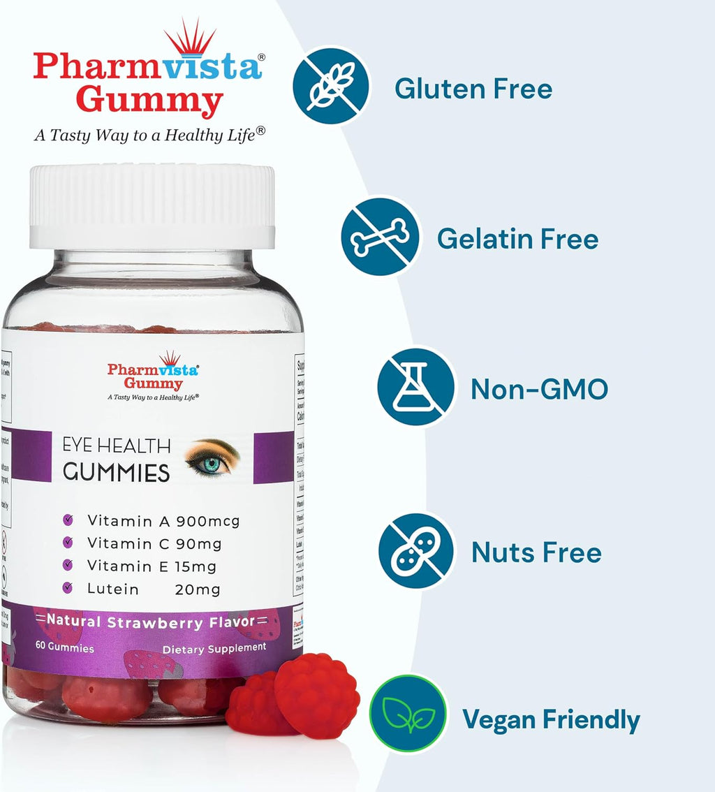 Pharmvista Gummy para la Salud Visual - Vitaminas A, C, E y Luteína - Sin Gluten, Vegano - 60 Gomitas