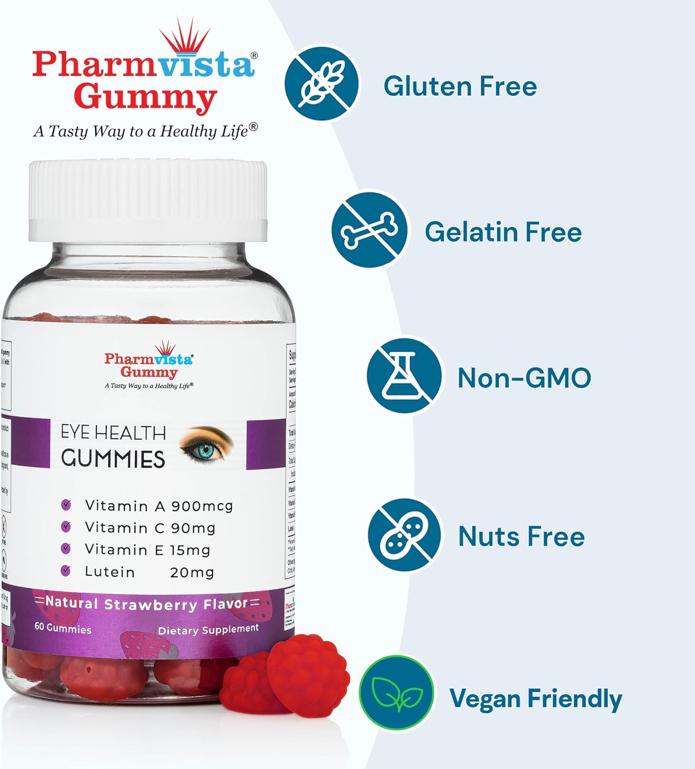 Pharmvista Gummy para la Salud Visual - Vitaminas A, C, E y Luteína - Sin Gluten, Vegano - 60 Gomitas