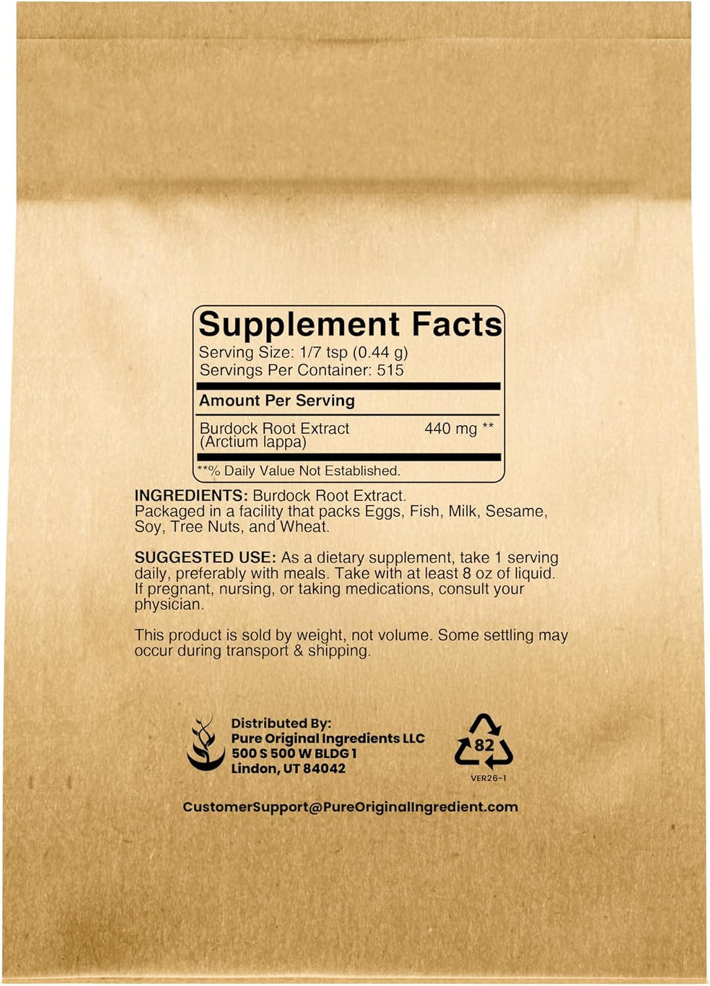 PURE ORIGINAL INGREDIENTS Extracto de Raíz de Bardana (8 oz) - Verificado en Laboratorio, No-GMO