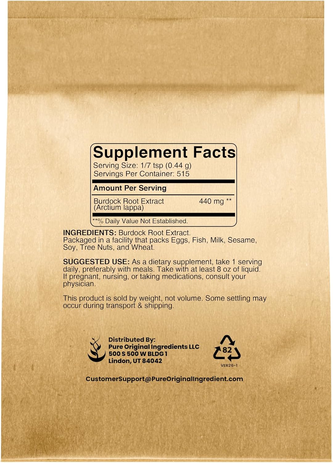 PURE ORIGINAL INGREDIENTS Extracto de Raíz de Bardana (8 oz) - Verificado en Laboratorio, No-GMO