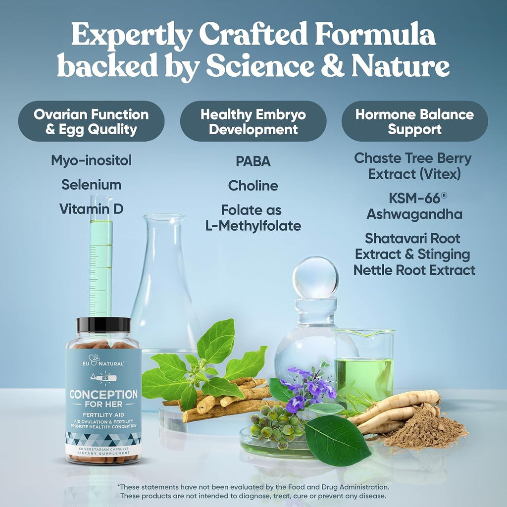 Eu Natural Conception for Her - Suplemento de Fertilidad para Mujeres con Myo-Inositol, Folato, Shatavari y Vitex - 120 Cápsulas Veganas
