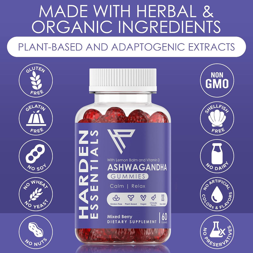 KSM-66 Ashwagandha Gominolas 1500mg por Dosis – Apoyo Contra el Estrés – con Melisa y Vitamina D – 60 Gominolas – Vegano