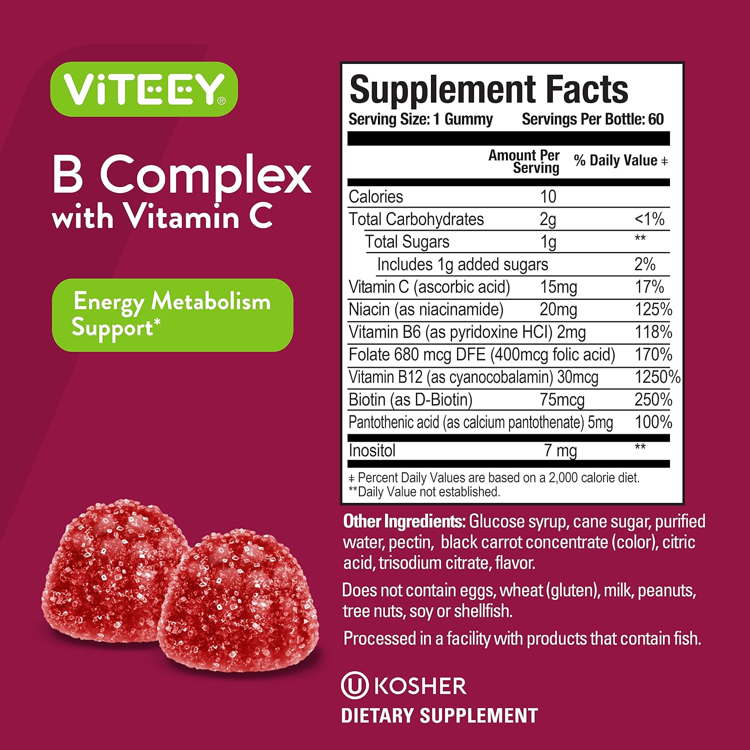 Viteey Complejo B en Gomitas con Vitamina C - 60 Gomitas