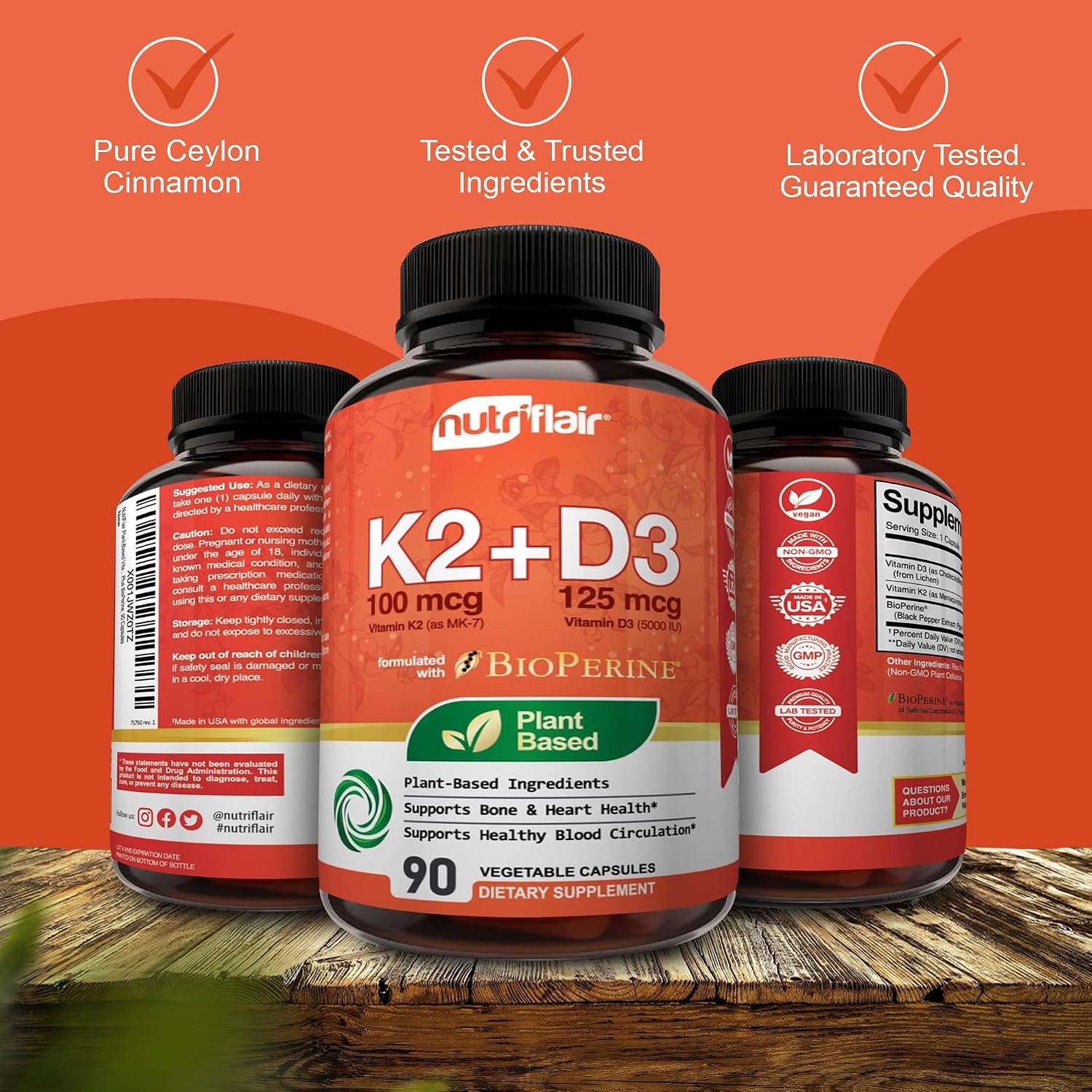 NutriFlair Vitamina D3 5000 UI + K2 MK-7 100 mcg – 90 Cápsulas Veganas
