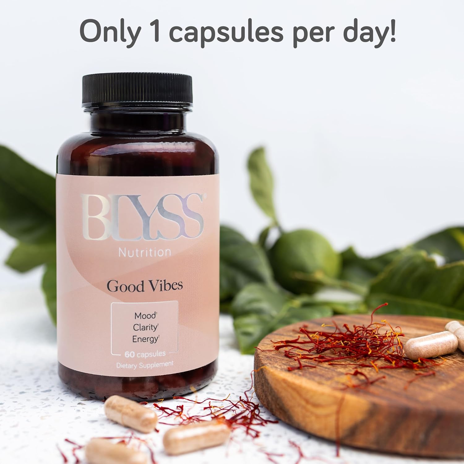 BLYSS Nutrition GOOD VIBES – Suplemento de Azafrán para Mujer, 60 Cápsulas Veganas