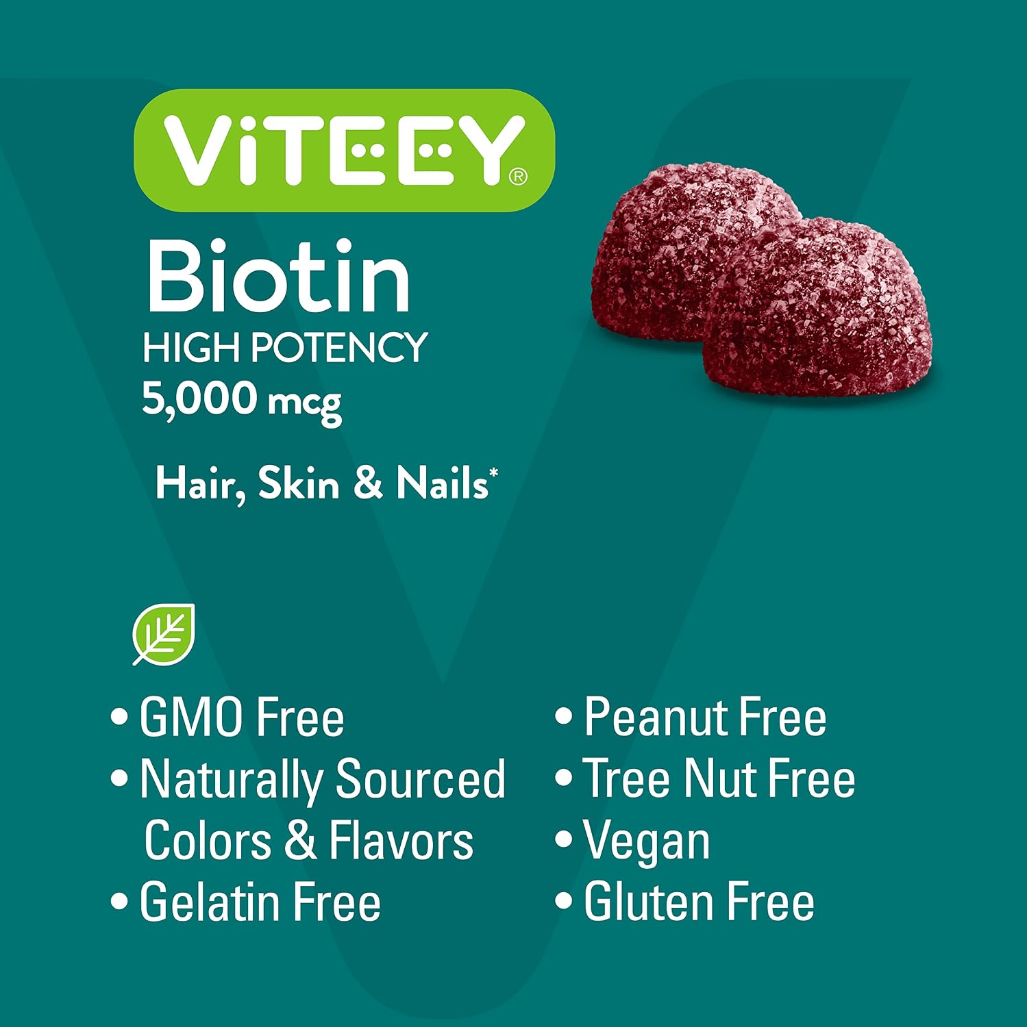 Viteey Biotina Gominolas – 5000 mcg – 120 Gominolas para Cabello, Piel y Uñas
