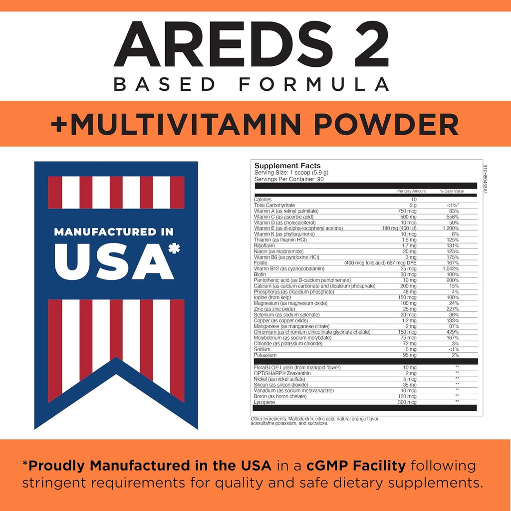 Viteyes AREDS 2 Powder + Complete Multivitamin - Macular Protection - Natural Orange Flavor - 90 Scoops