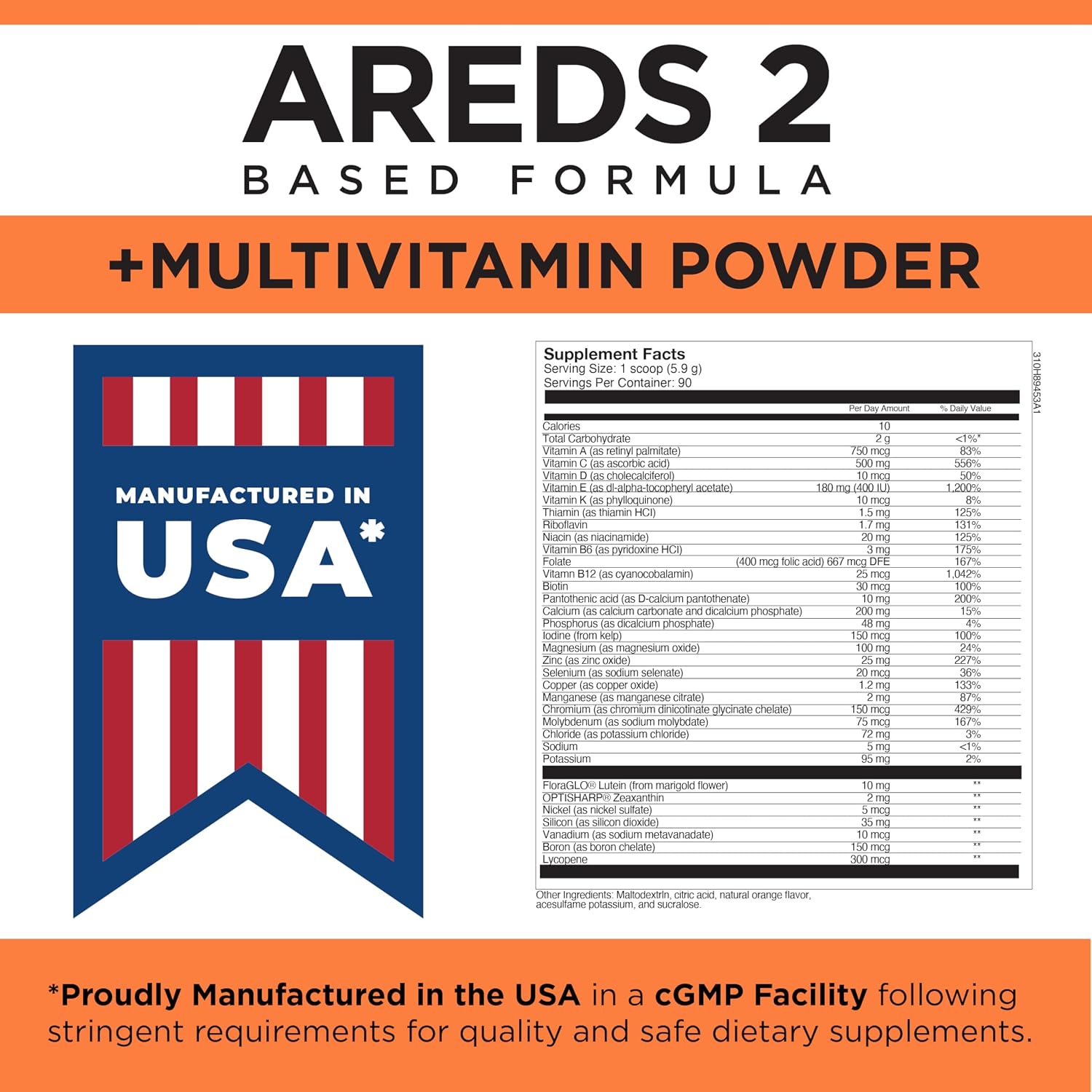 Viteyes AREDS 2 Powder + Complete Multivitamin - Macular Protection - Natural Orange Flavor - 90 Scoops