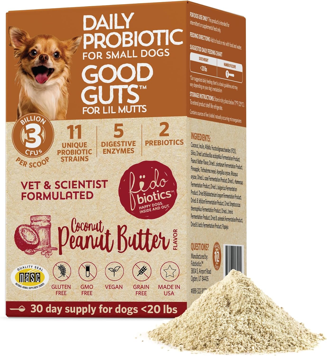 Good Guts Probióticos para Perros Pequeños – Polvo Digestivo con 3B UFC, Enzimas y Prebióticos