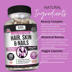 Kaya Naturals Cápsulas para Cabello, Piel y Uñas con Biotina y Vitaminas - 180 Cápsulas