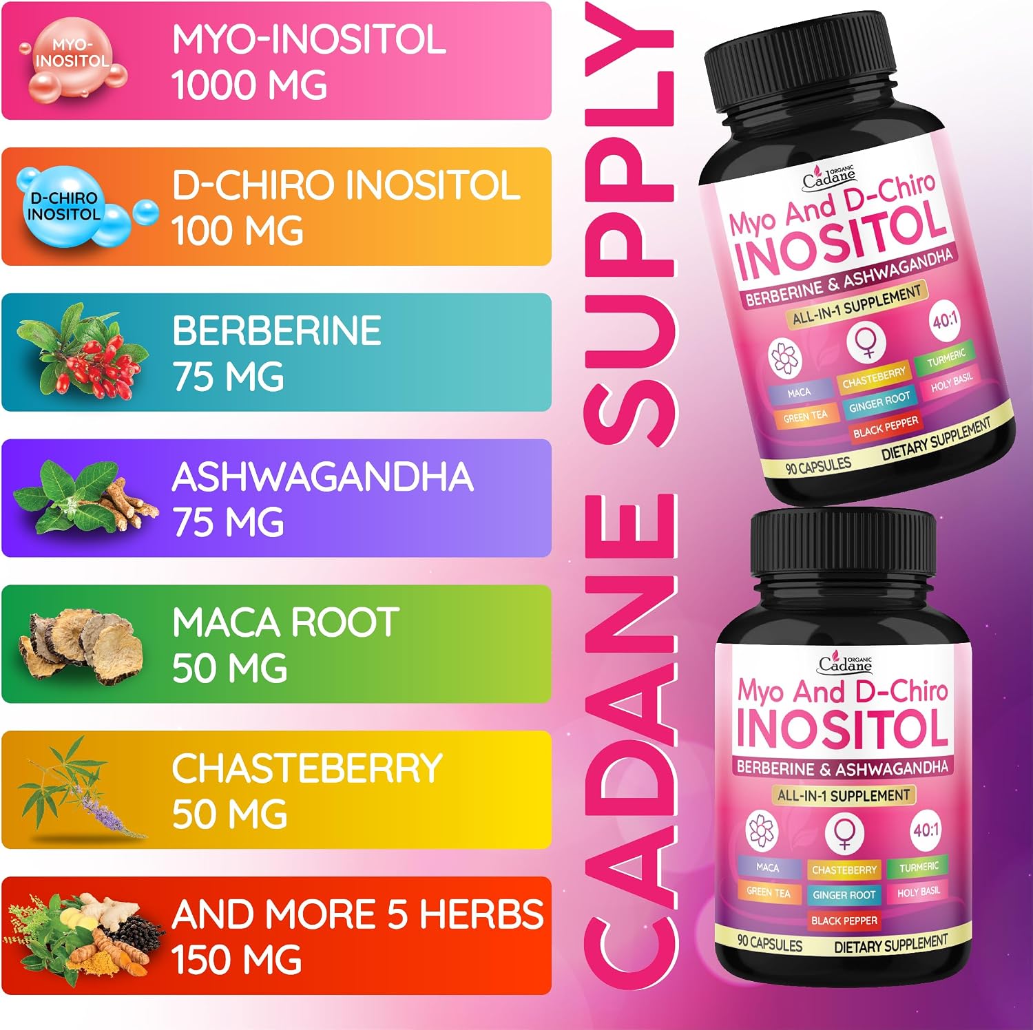 Cápsulas de Myo y D-Chiro Inositol Organic Cadane - 90 Cápsulas Veganas