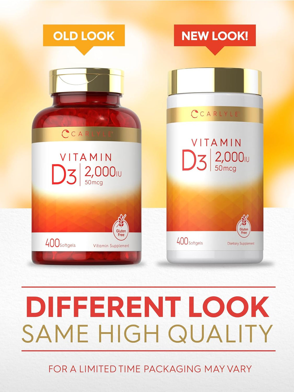 Carlyle Vitamina D3 2000 UI Cápsulas Blandas | 400 Unidades | No-GMO, Sin Gluten | 50 mcg | Suplemento de Vitamina D