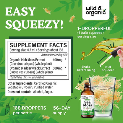 Wild & Organic Sea Moss Drops - Tintura – Musgo irlandés (Chondrus crispus): 400 mg por dosis. Aporta minerales – Image 3