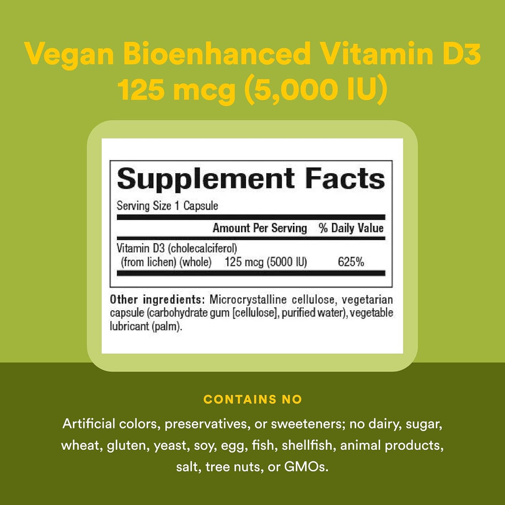 Natural Factors Whole Earth & Sea Vegan Vitamin D3 - 125 mcg (5000 IU) - 60 Vegetable Capsules