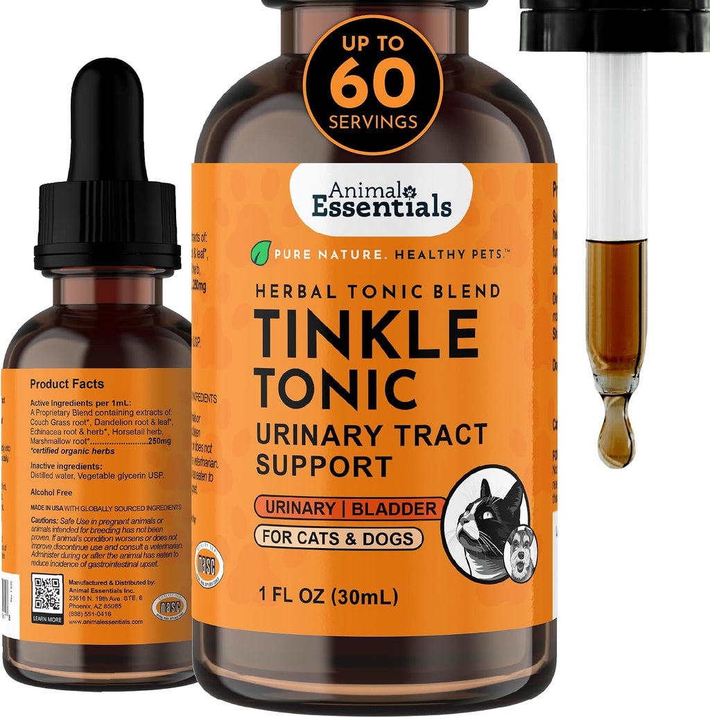 Animal Essentials Tinkle Tonic – Suplemento para el tracto urinario de perros y gatos, apoyo renal y vesical, con malvavisco – 60 ml