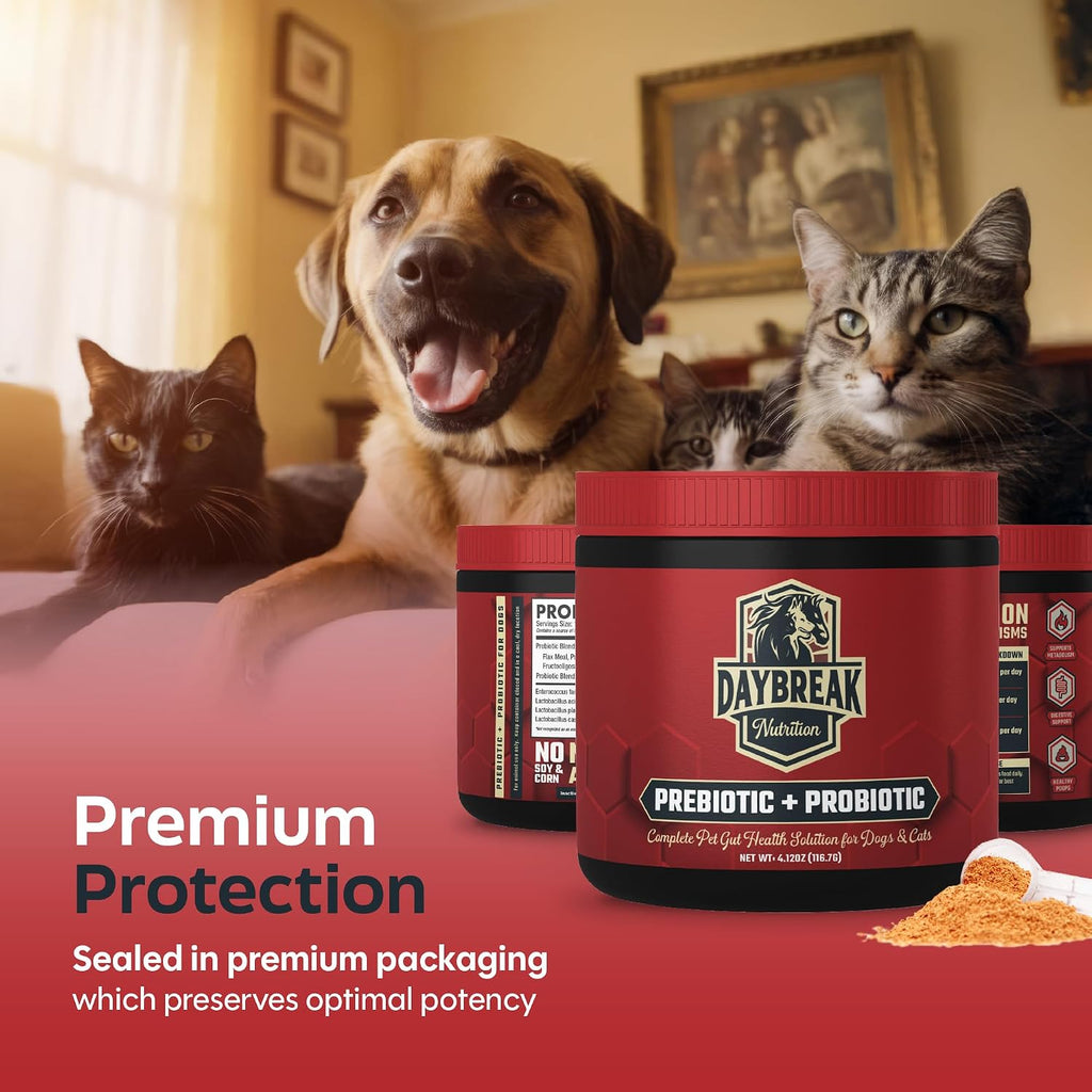 Daybreak Nutrition Probióticos para Perros y Gatos - 6 Mil Millones UFC con Prebióticos - 30 Días