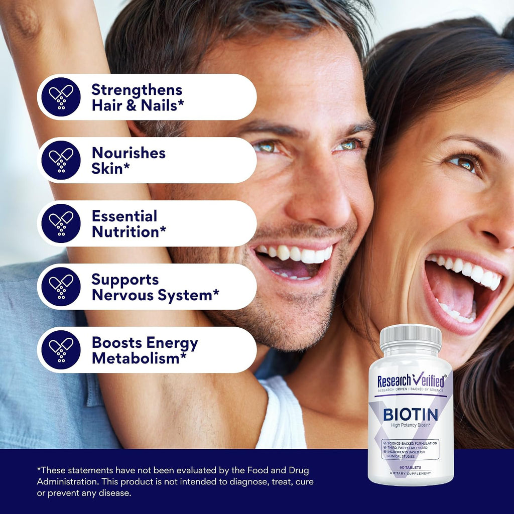 Research Verified Biotin 10000mcg – Pure Extra Strength – 360 Comprimidos Veganos