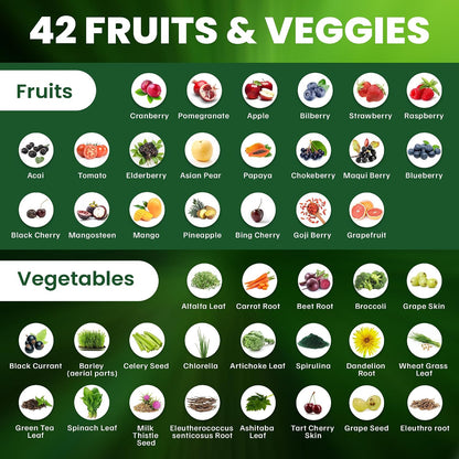 AAMATEC LIFE Multivitamínico con Zinc y Mezcla de 42 Frutas y Verduras - 60 Cápsulas