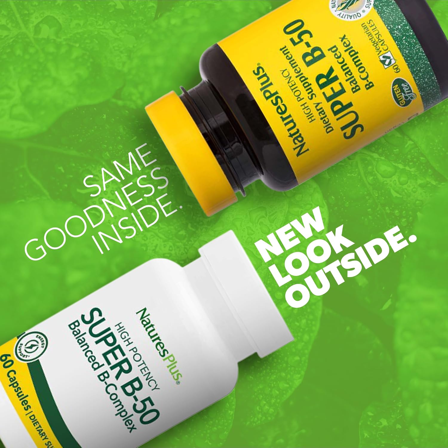 NaturesPlus Super B-50 - Complejo B de Alta Potencia con Colina, Inositol y PABA - 60 Cápsulas