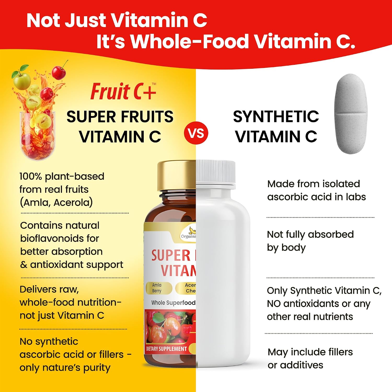 Organic Veda Super Fruits Vitamina C - Amla y Acerola con Bioflavonoides - 120 Cápsulas Veganas