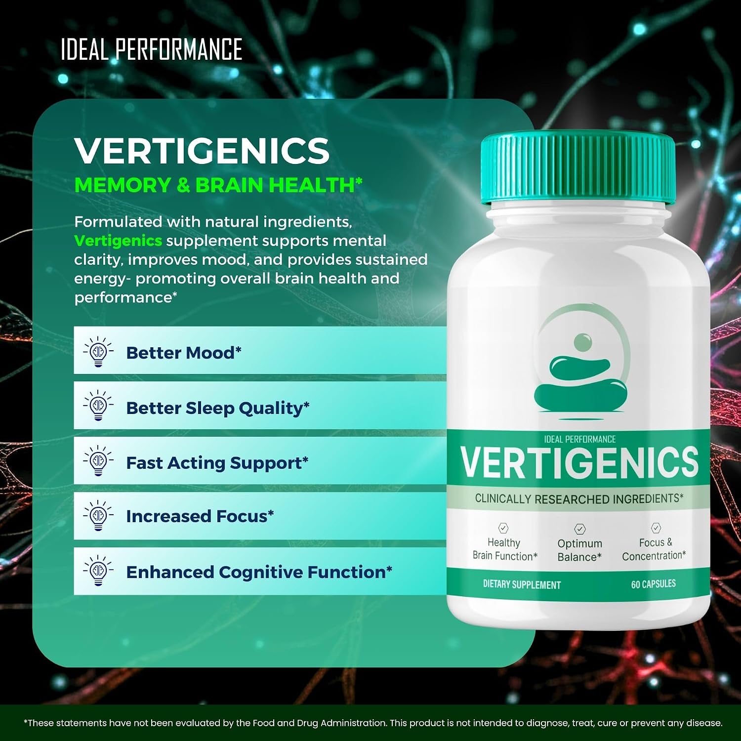 Vertigenics Brain Supplements for Memory and Focus Capsules (5 Pack)