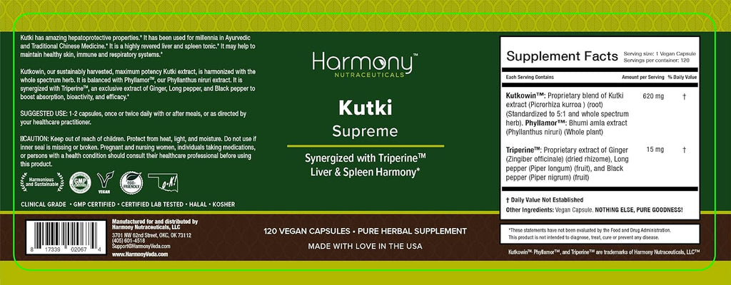 Kutki Supreme - Complemento Alimenticio Ayurvédico para Piel, Sistema Inmunitario y Respiratorio - 120 Cápsulas Orgánicas Veganas