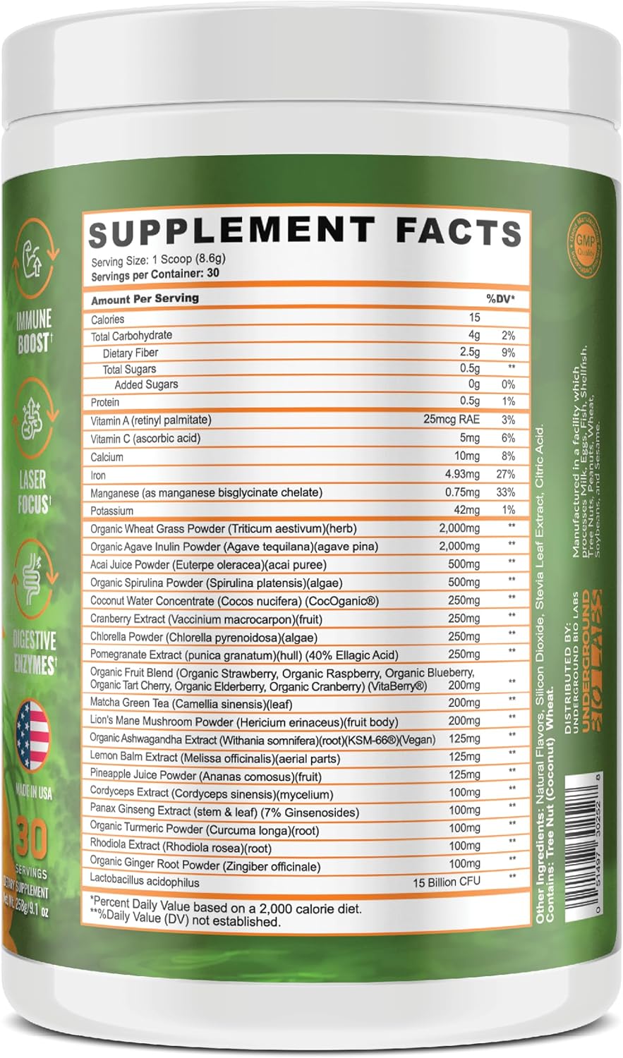 Panda Superfood: Mezcla de Superalimentos Naturales con Probióticos, Ashwagandha y Lion's Mane - 13.76 Oz (Sabor Piña)