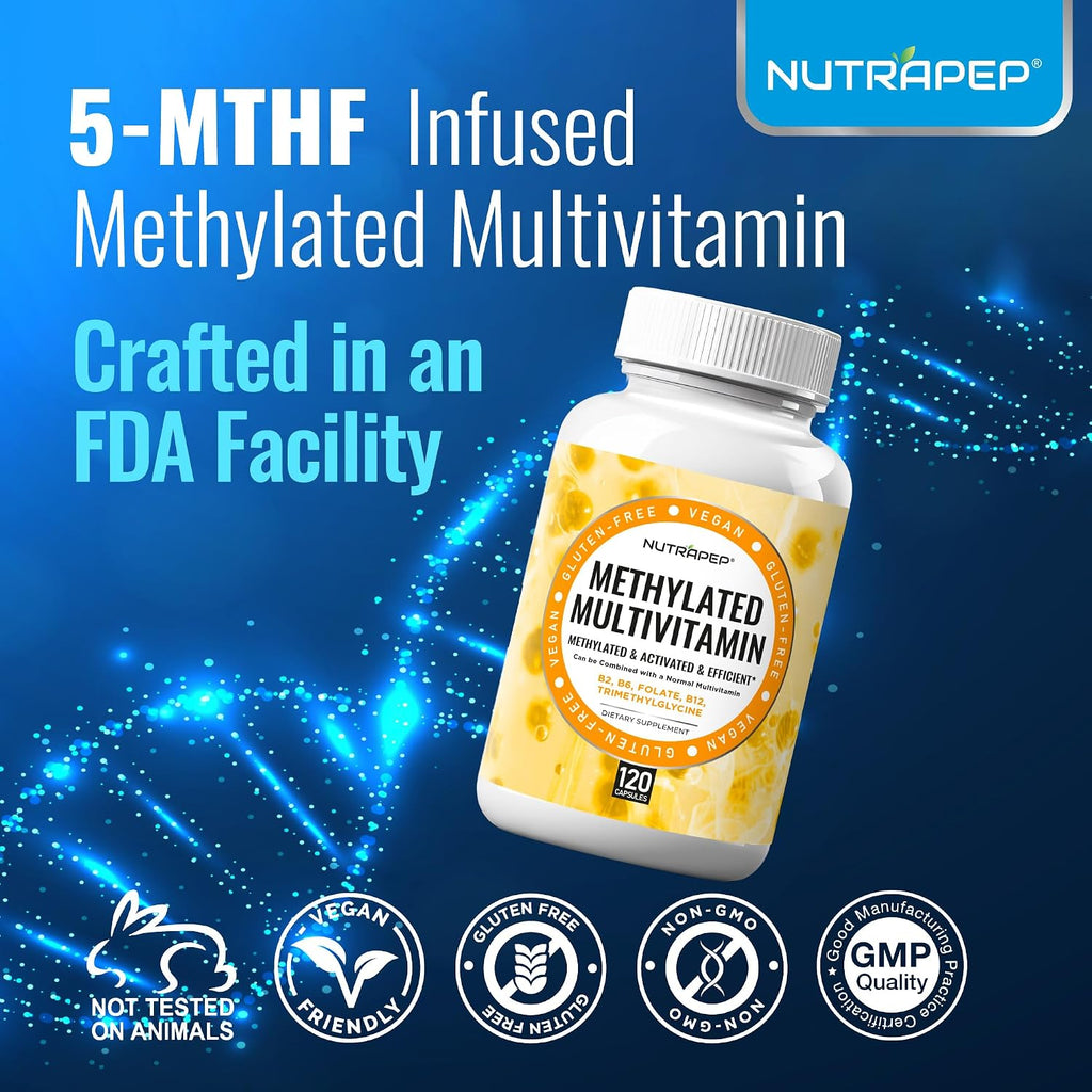 NutraPep Multivitamínico Metilado para Hombres y Mujeres - 5-MTHF, Riboflavina, B6, B12, Trimetilglicina