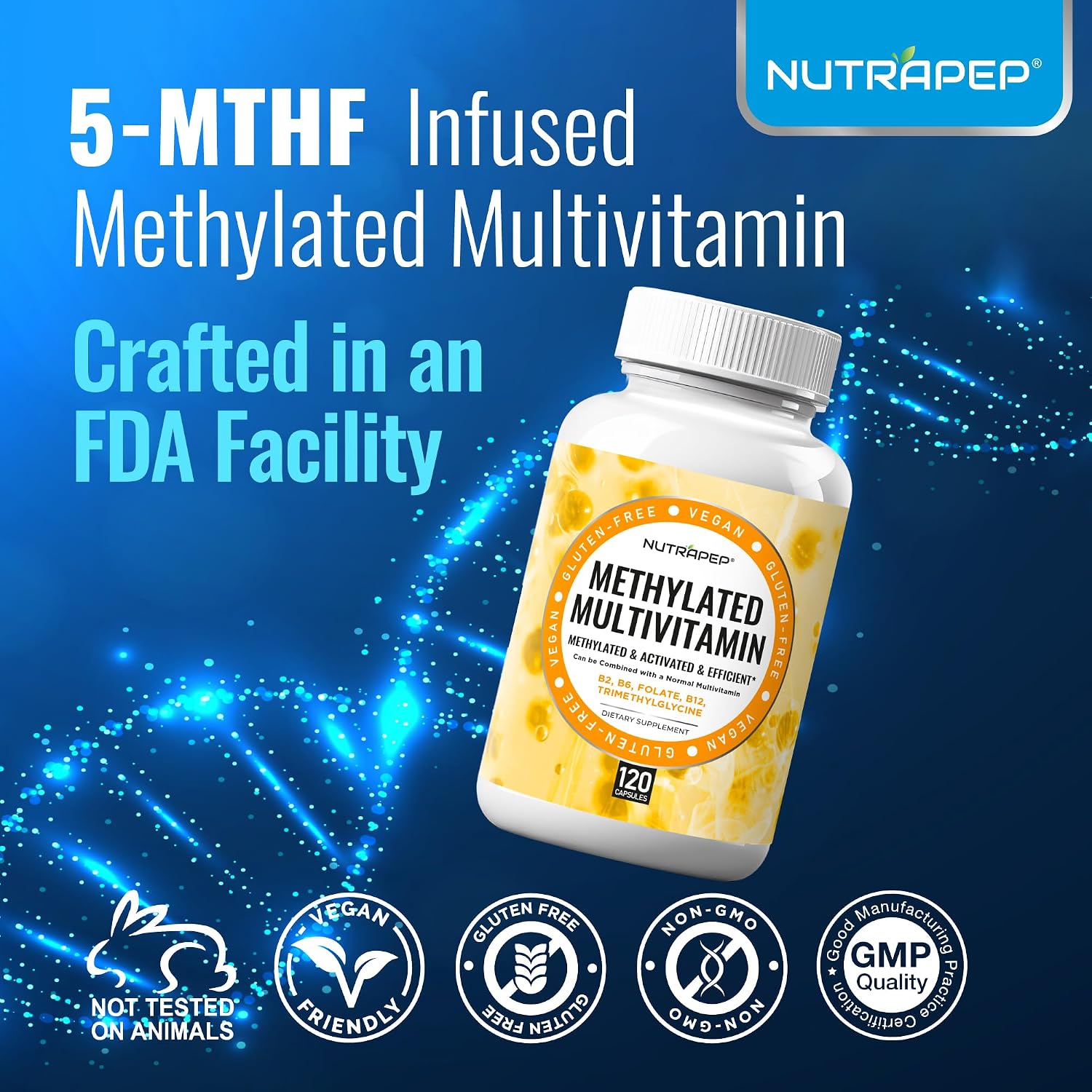 NutraPep Multivitamínico Metilado para Hombres y Mujeres - 5-MTHF, Riboflavina, B6, B12, Trimetilglicina