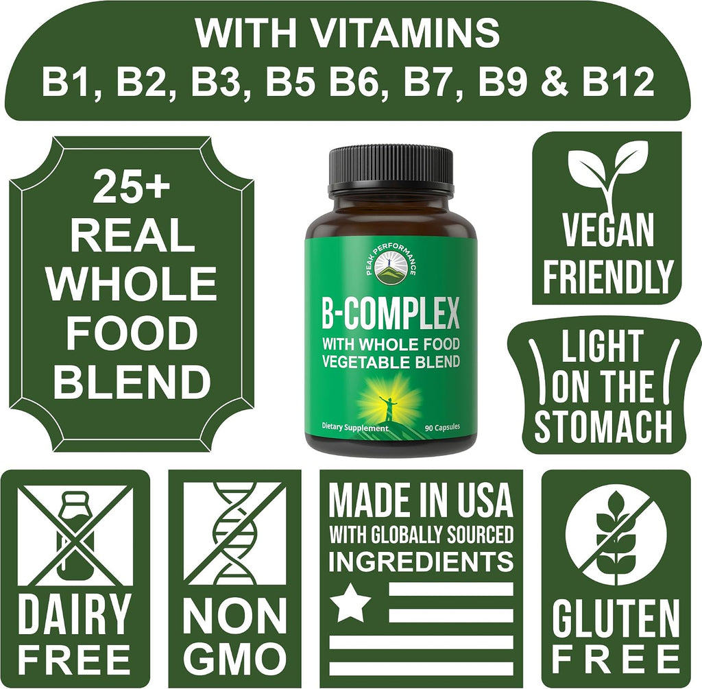 Complejo B con Frutas y Verduras - 90 Cápsulas Veganas - Peak Performance