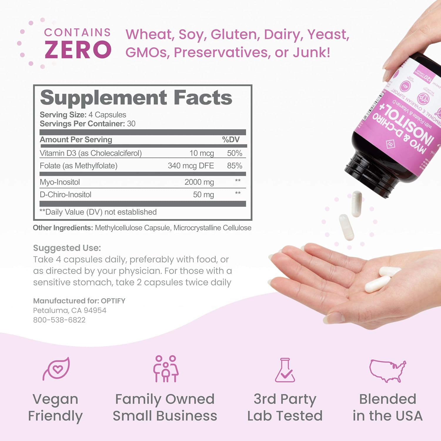 Optify Myo-Inositol & D-Chiro Inositol 40:1 con Folato y Vitamina D - 120 Cápsulas