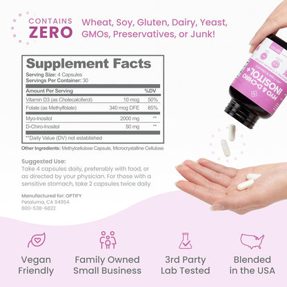 Optify Myo-Inositol & D-Chiro Inositol 40:1 con Folato y Vitamina D - 120 Cápsulas – Image 5