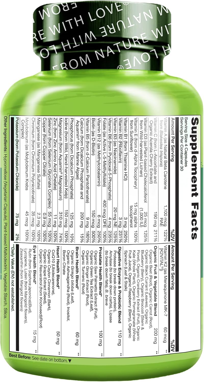 NATURELO Multivitamínico Completo para Hombres 50+ - 120 Cápsulas - Vegano - con Vitaminas, Minerales y Extractos Herbales Orgánicos