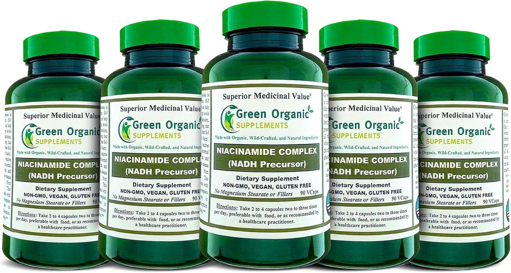 Green Organic Supplements Niacinamida, Niacina, NAD, NADH, Alta Absorción, No Transgénico, Sin Gluten (Pack de 4)