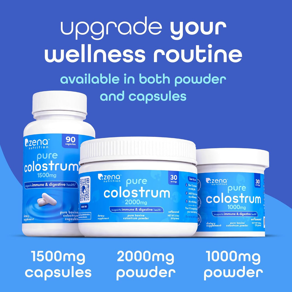 Zena Nutrition Pure Colostrum Capsules – Calostro Bovino Puro en Cápsulas, 1500mg