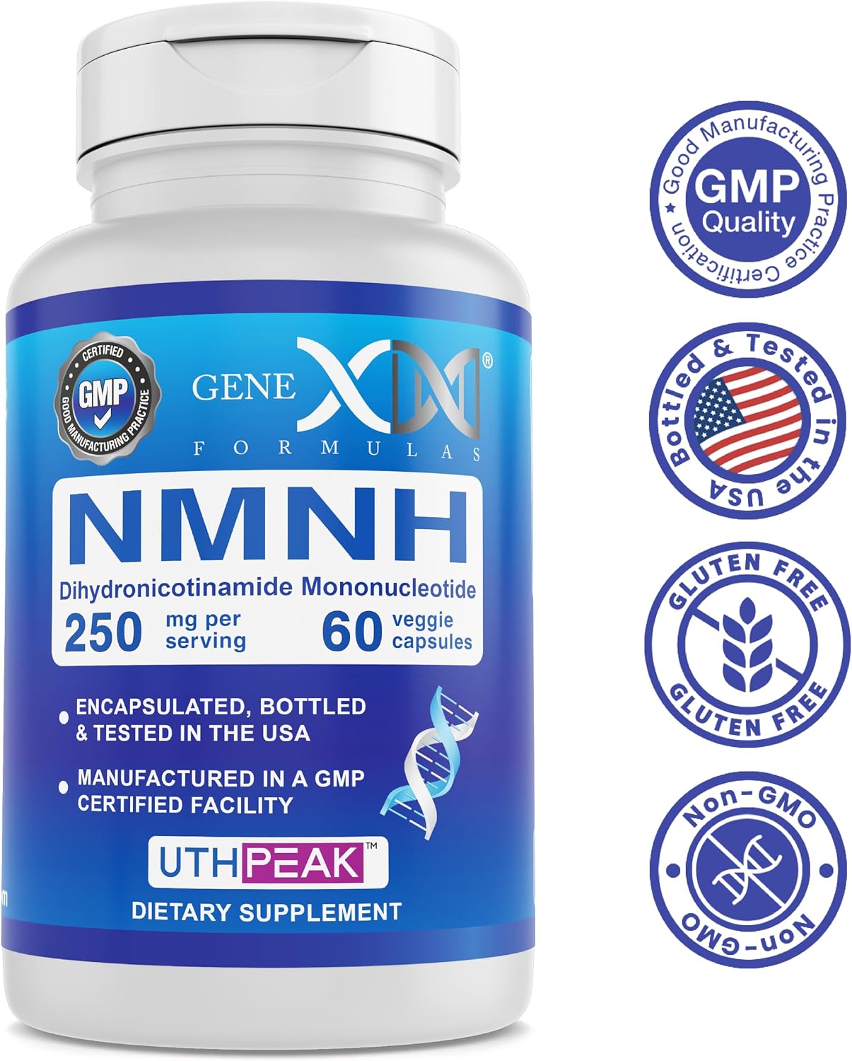 Genex Formulas 250mg NMNH (60 Capsules - 30 Servings) | Uthpeak™ NMNH (Dihydronicotinamide Mononucleotide) NAD+ Precursor for Healthy Aging - Non-GMO, Gluten-Free, Vegetarian
