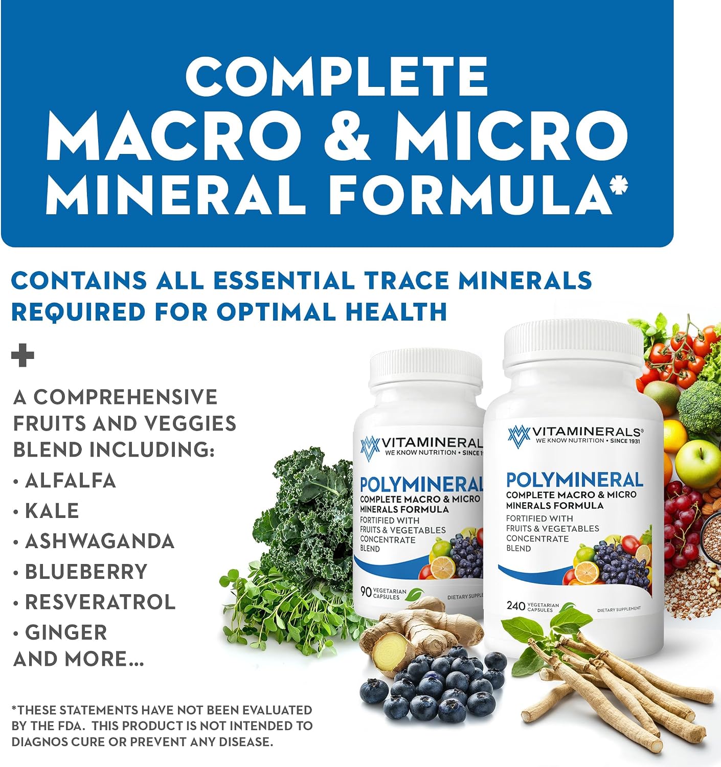 16 Polymineral Fórmula Mineral Completa 240 Cápsulas Vegetales