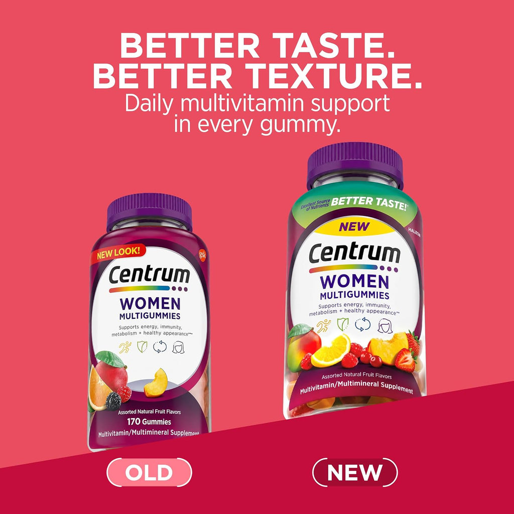 Centrum MultiGummies para Mujeres 18+ - Gominolas Multivitamínicas, Sabor Fruta Natural, 170 unidades