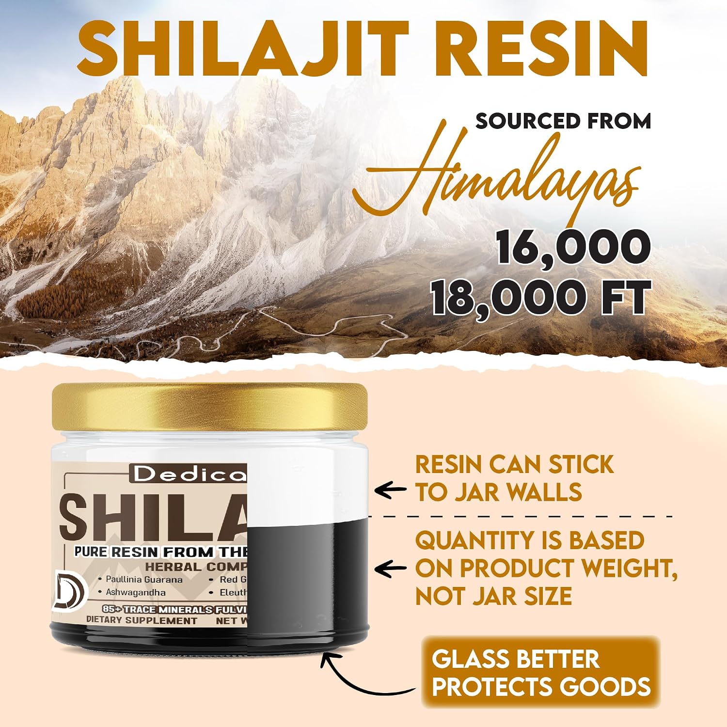 DEDICAD 30g Shilajit Resin with Herbal Complex - Paullinia Guarana, Gotu Kola Leaf & More