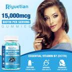 Riyuetian Biotin Gummies 15000mcg con Colágeno - Gomitas para Cabello, Piel y Uñas - Vegano, Sin OGM - 60 unidades