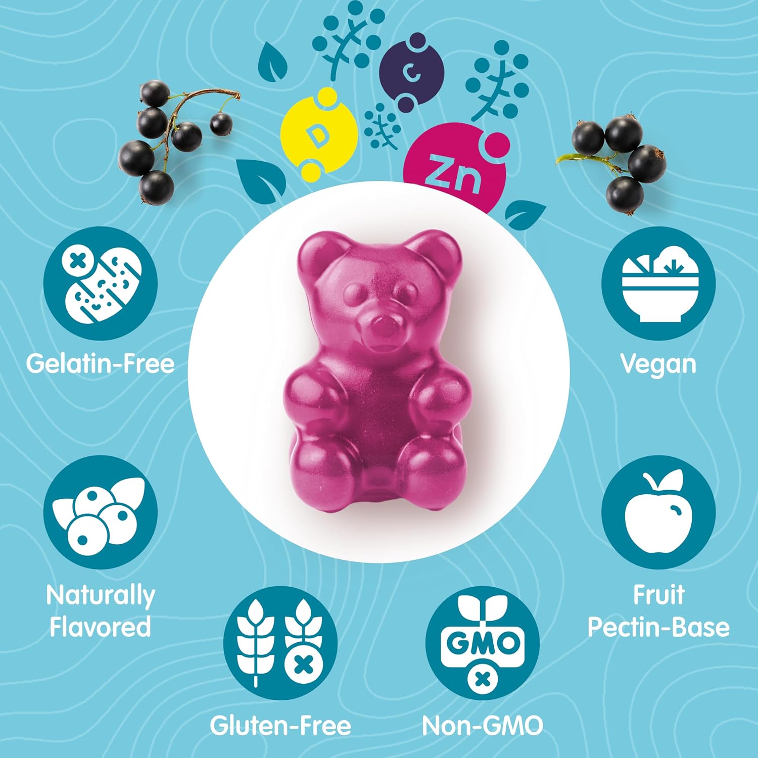 Gominolas de Saúco para Niños con Vitamina C y Zinc - Apoyo Inmunológico Diario - 60 Gominolas